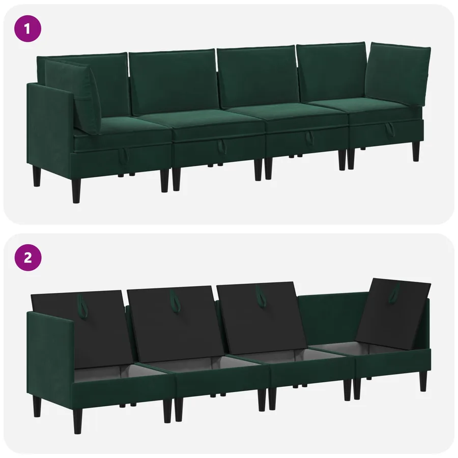 Ensemble de meubles pour le salon 4 pcs Vert foncé Velours - 9