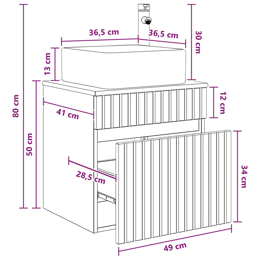 Meuble de lavabo mural Bois ancien 49 x 41 x 63 cm - 8