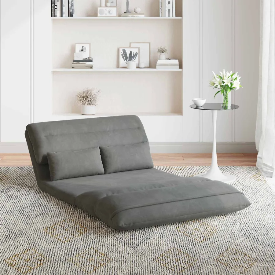 Fauteuil de sol ajustable Gris foncé Velours - 3