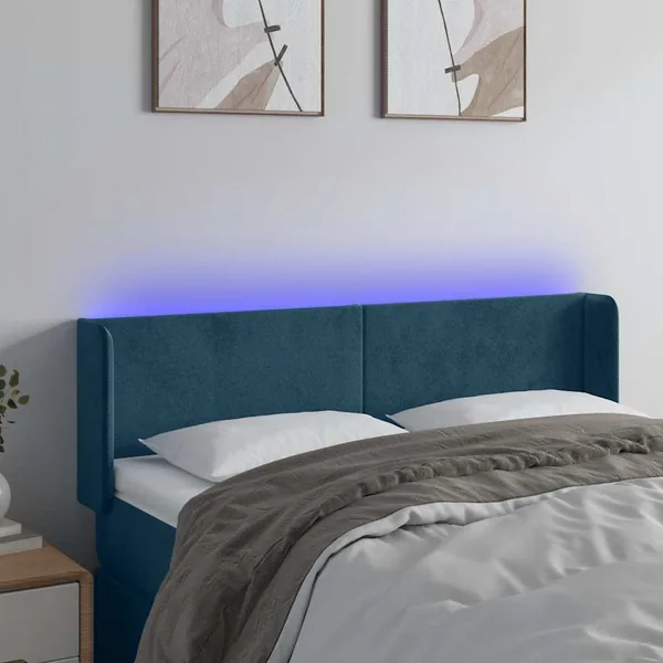 Tête de lit à LED Bleu foncé 147x16x78/88 cm Velours