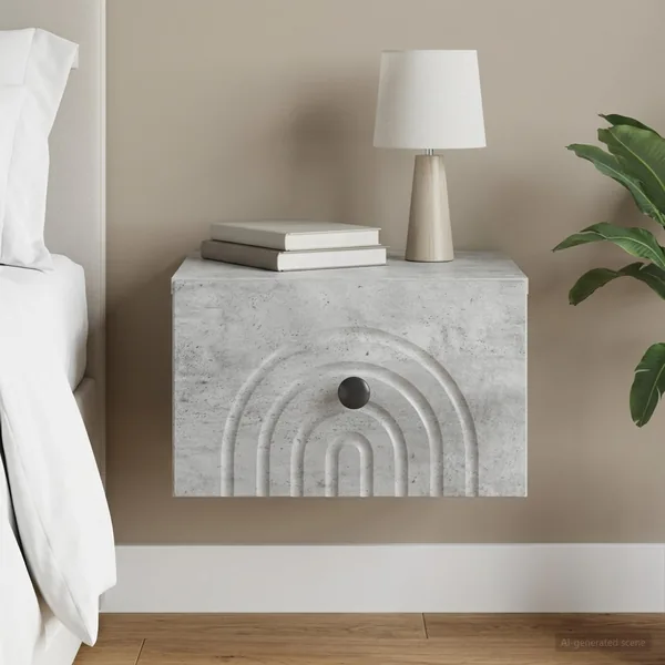 Cabinet de chevet mural Gris béton 33 x 34,5 x 20 cm