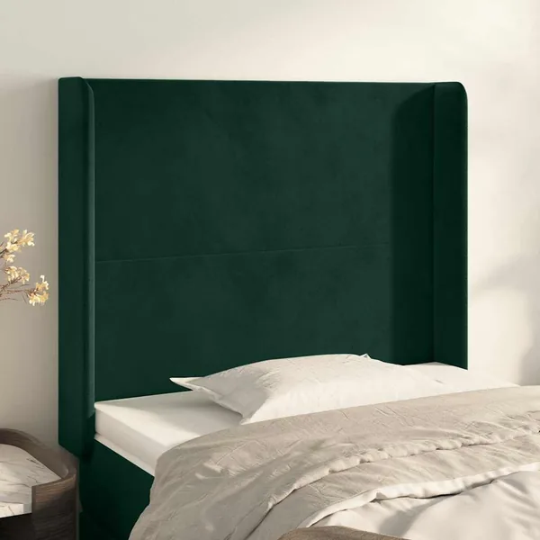 Tête de lit avec oreilles Vert foncé 103x16x118/128 cm Velours