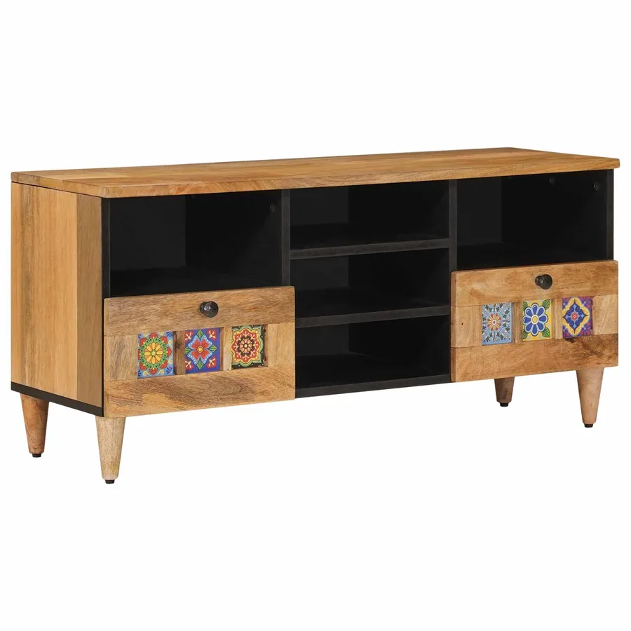 Meuble TV Naturel 100 x 33 x 46 cm Bois de mangue massif