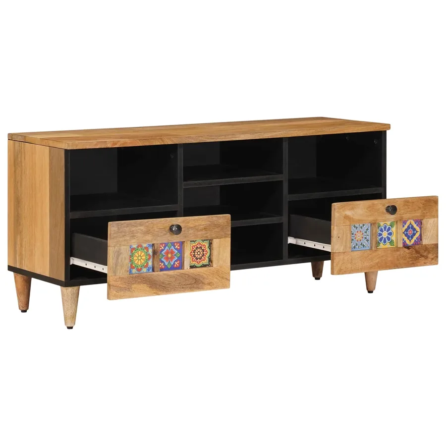 Meuble TV Naturel 100 x 33 x 46 cm Bois de mangue massif - 2