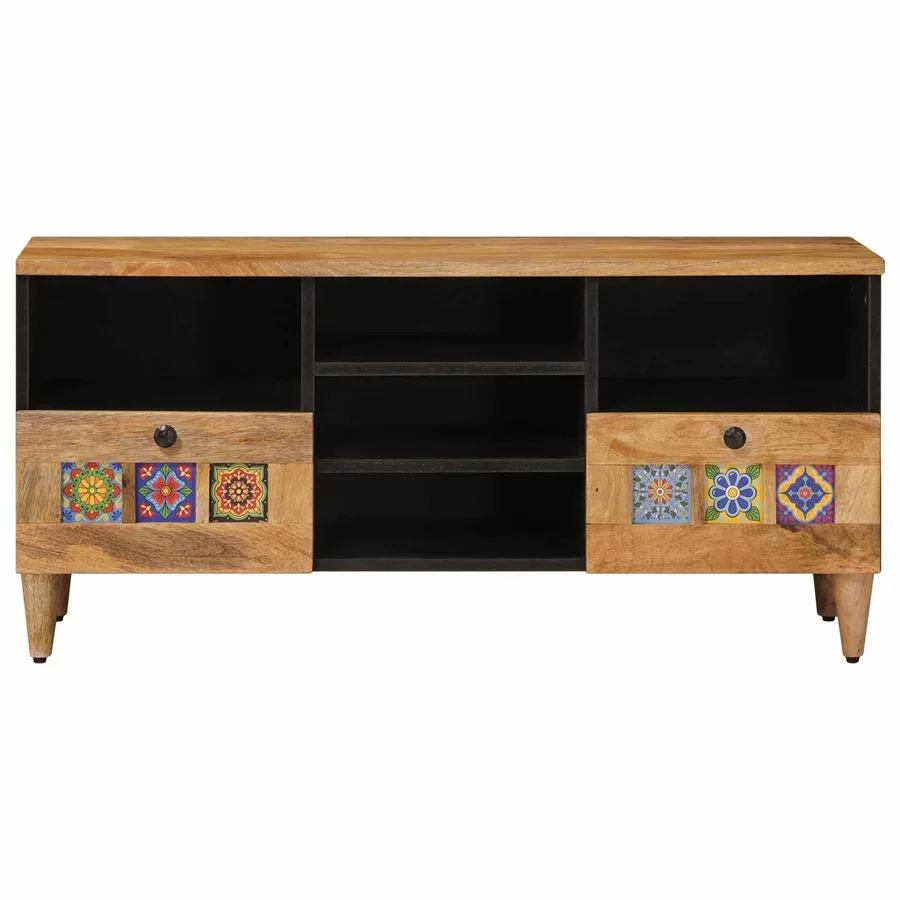Meuble TV Naturel 100 x 33 x 46 cm Bois de mangue massif - 3