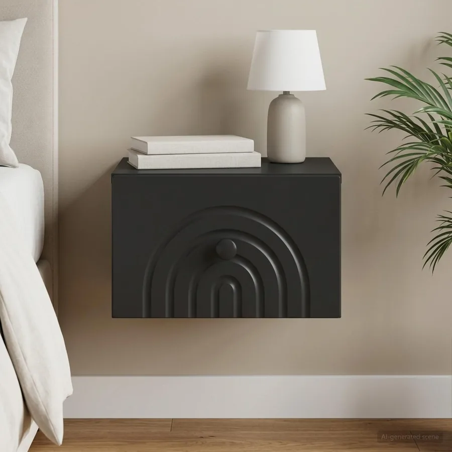 Cabinet de chevet mural avec tiroir Noir 33 x 34,5 x 20 cm