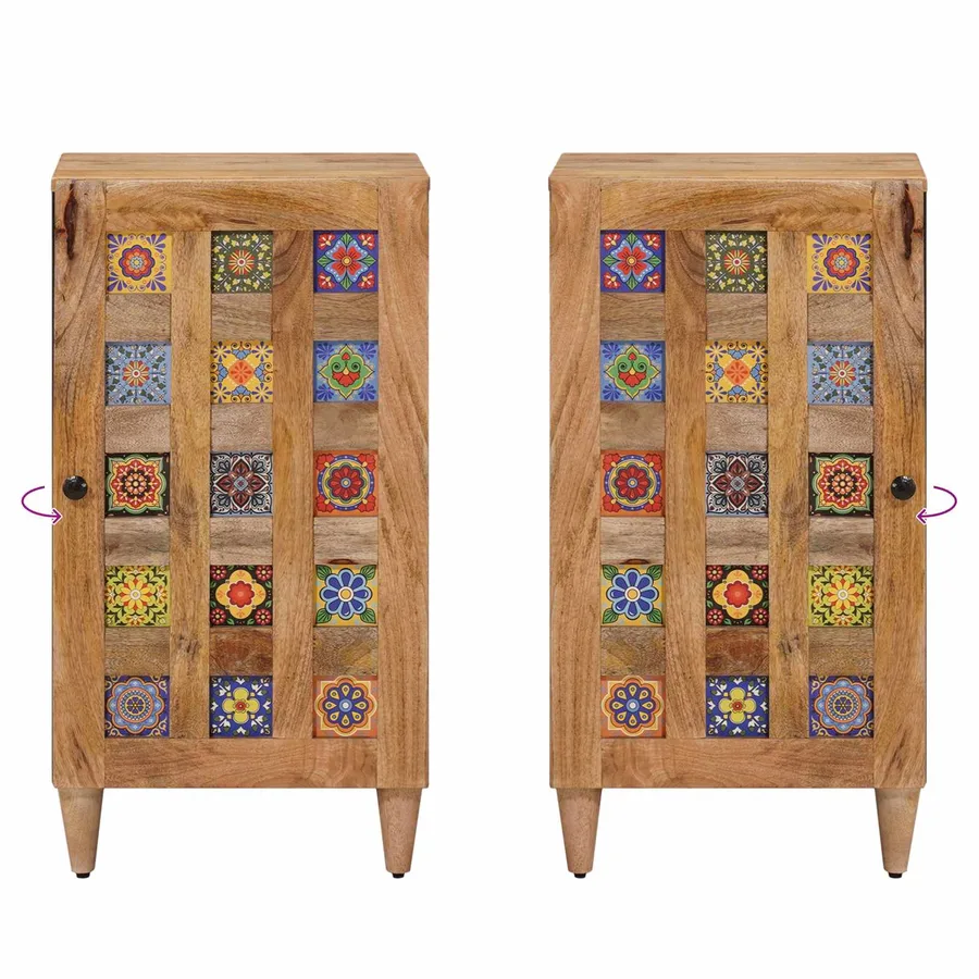 Buffet avec porte Naturel 40 x 33 x 75 cm Bois de mangue massif - 10