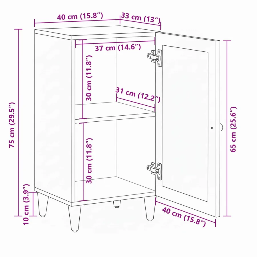 Buffet avec porte Naturel 40 x 33 x 75 cm Bois de mangue massif - 12