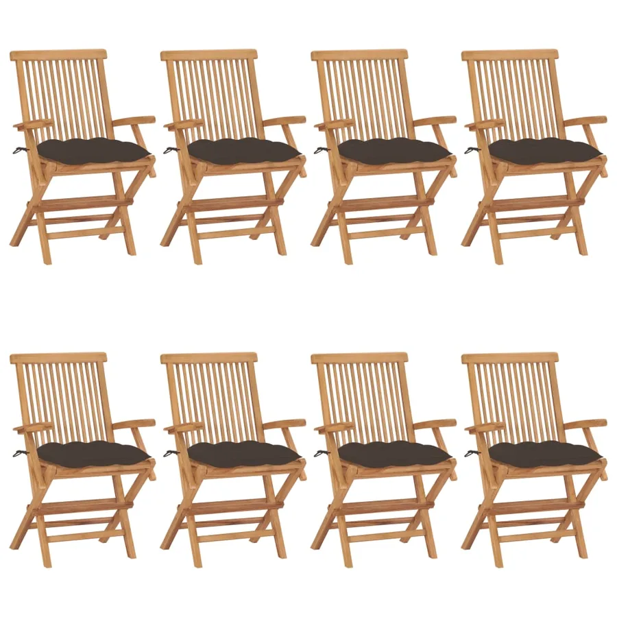 Chaises de jardin avec coussins taupe lot de 8 Bois teck massif