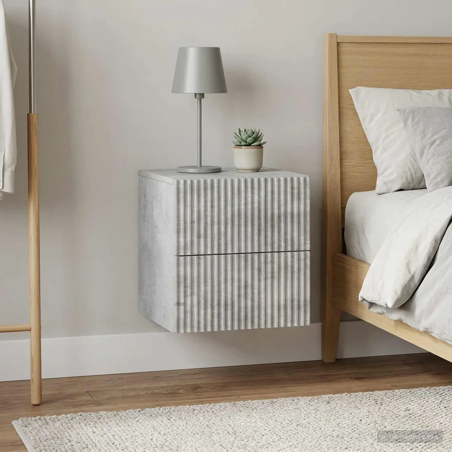Cabinet de chevet mural 2 pcs Gris béton 33 x 34,5 x 40 cm - 4