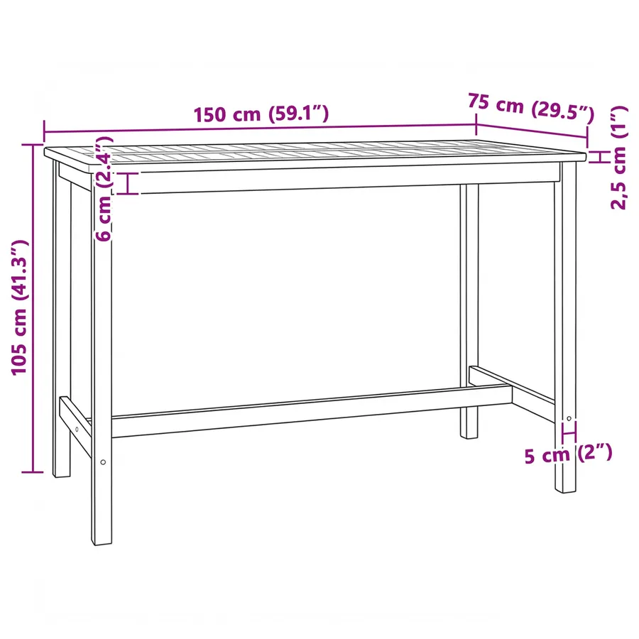 Table de bar Naturel 150 x 75 x 105 cm Bois de teck massif - 8