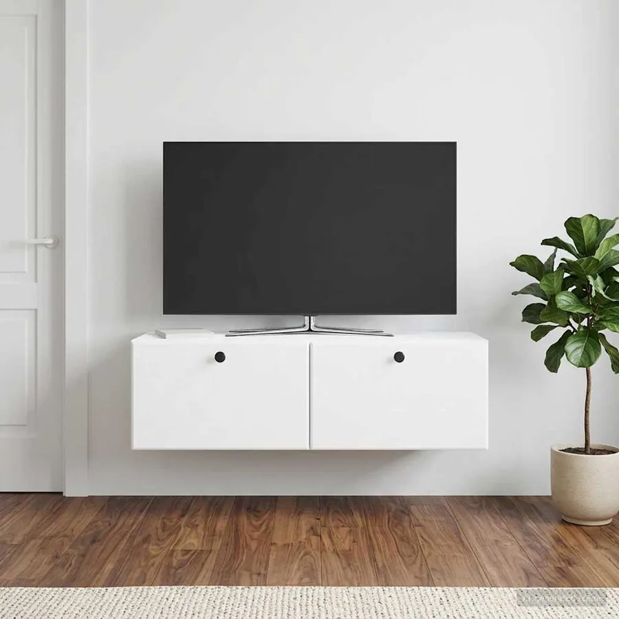 Meuble TV mural 98 x 31 x 30 cm Blanc Bois d'ingénierie - 4