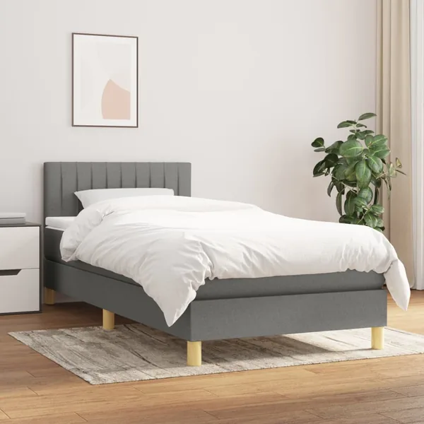Sommier à lattes de lit et matelas Gris foncé 90x190 cm Tissu