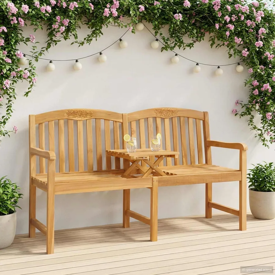 Banc en Bois Sculpté en Rose 150,5 x 60 x 95 cm Naturel