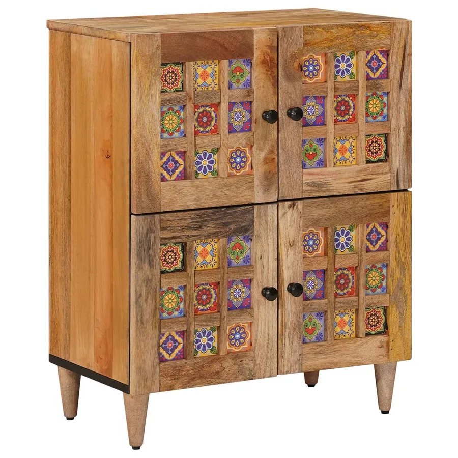 Buffet avec porte Naturel 60 x 33 x 75 cm Bois de mangue massif