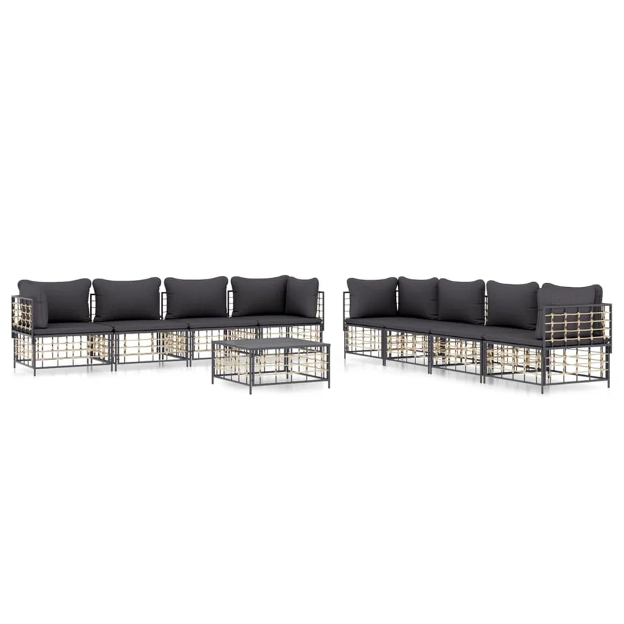 Salon de jardin 9 pcs avec coussins anthracite résine tressée - 2