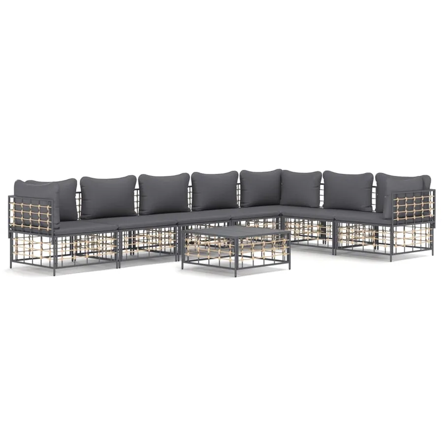 Salon de jardin 8 pcs avec coussins anthracite résine tressée - 2