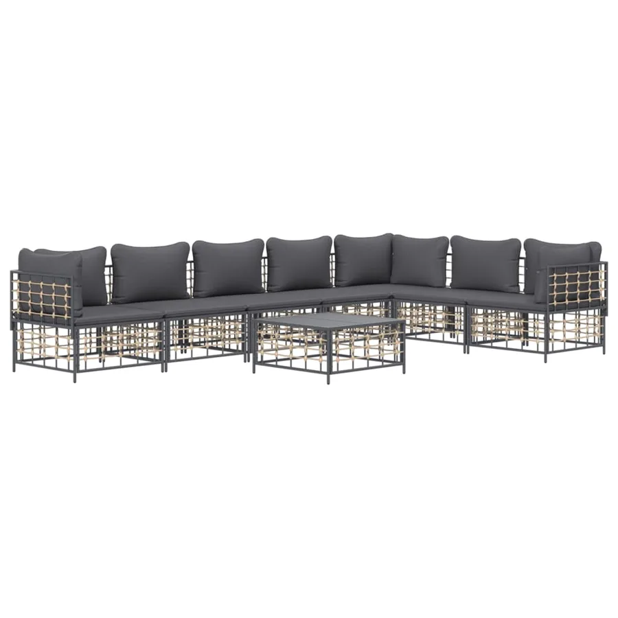 Salon de jardin 8 pcs avec coussins anthracite résine tressée - 3