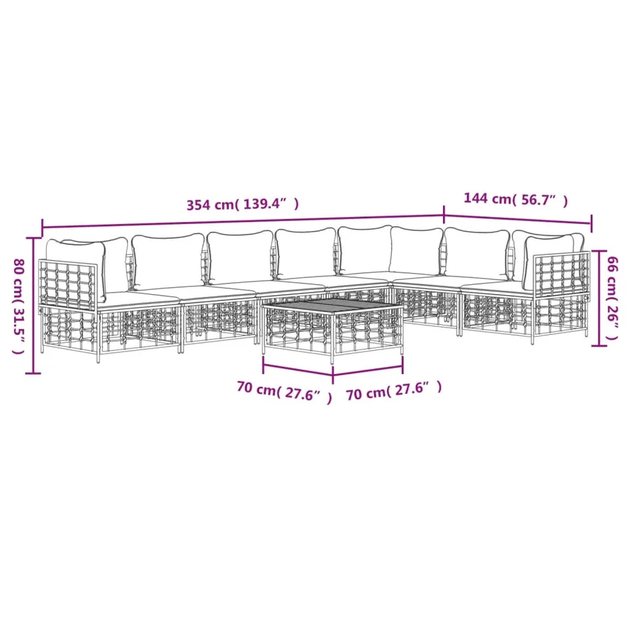 Salon de jardin 8 pcs avec coussins anthracite résine tressée - 9
