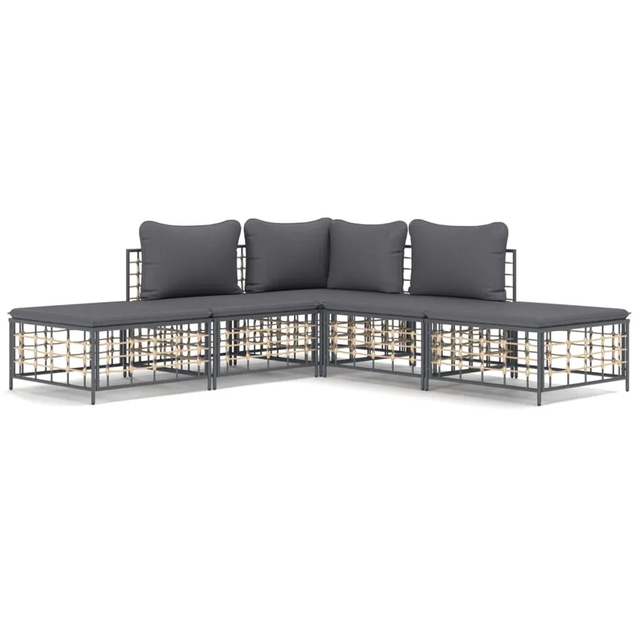 Salon de jardin 5 pcs avec coussins anthracite résine tressée - 2