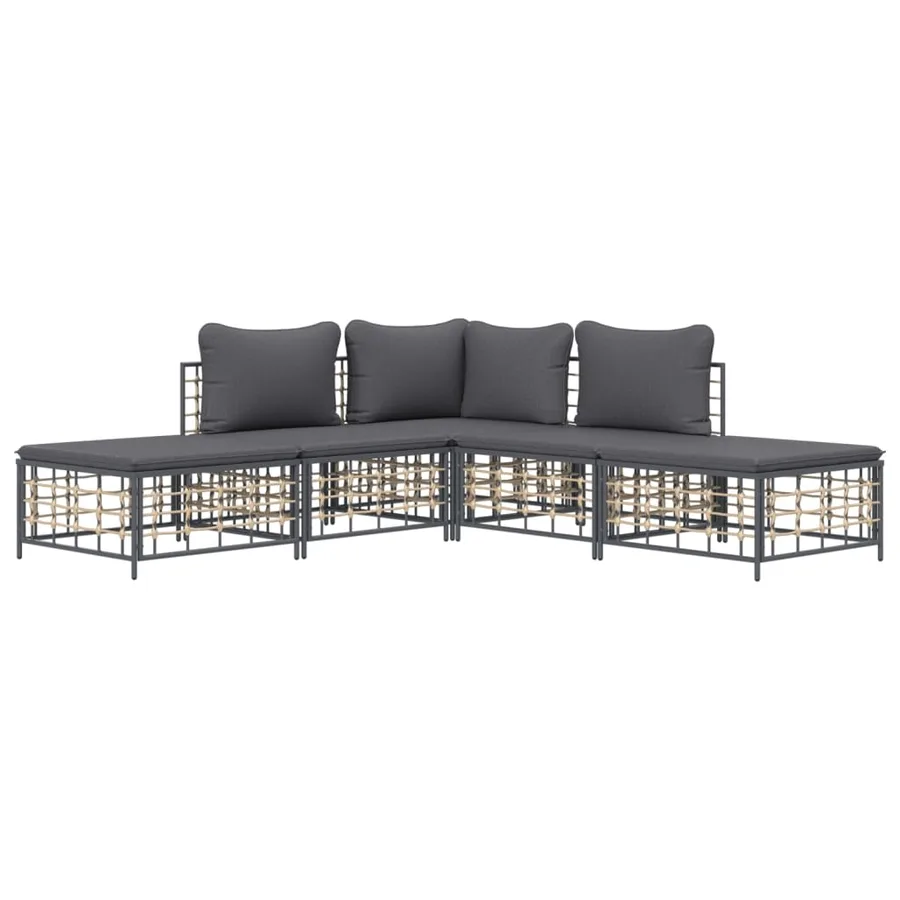 Salon de jardin 5 pcs avec coussins anthracite résine tressée - 3