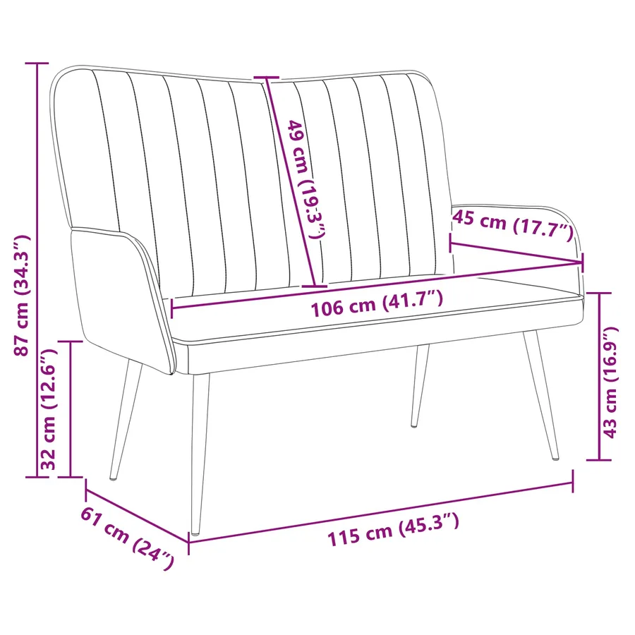 Sofa 2 places Gris clair 115 x 61 x 87 cm Velours - 9
