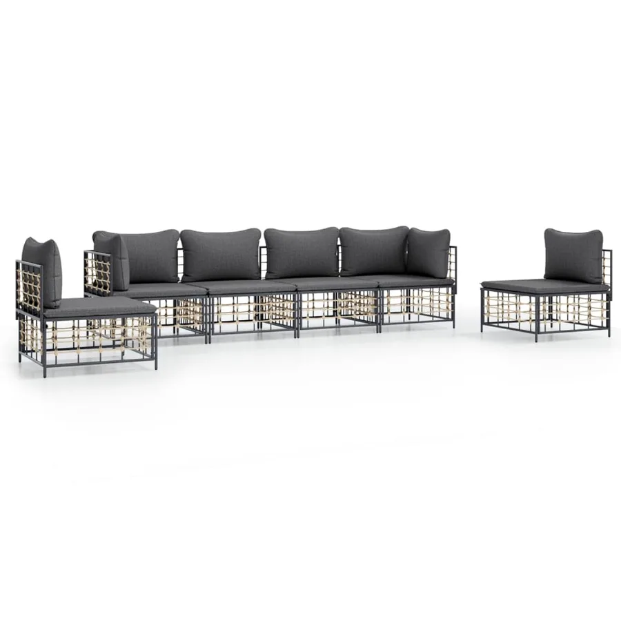 Salon de jardin 6 pcs avec coussins anthracite résine tressée - 2