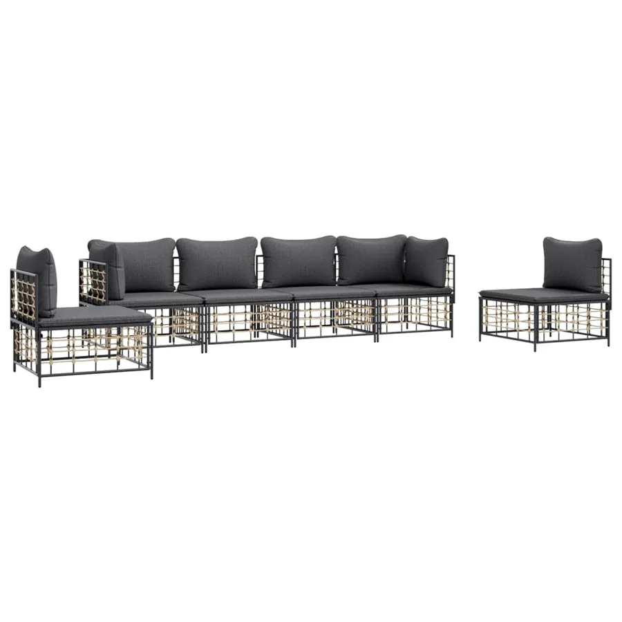 Salon de jardin 6 pcs avec coussins anthracite résine tressée - 3