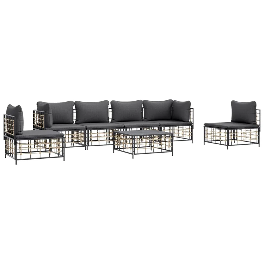 Salon de jardin 7 pcs avec coussins anthracite résine tressée - 3