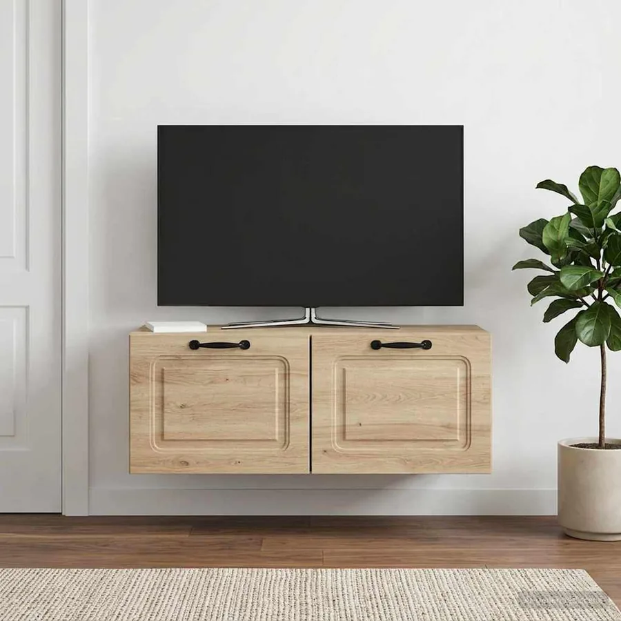 Meuble TV mural Gris béton 78,5 x 31 x 30 cm Bois d'ingénierie