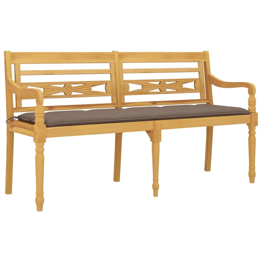 Banc Batavia avec coussin taupe 150 cm Bois de teck massif - 3