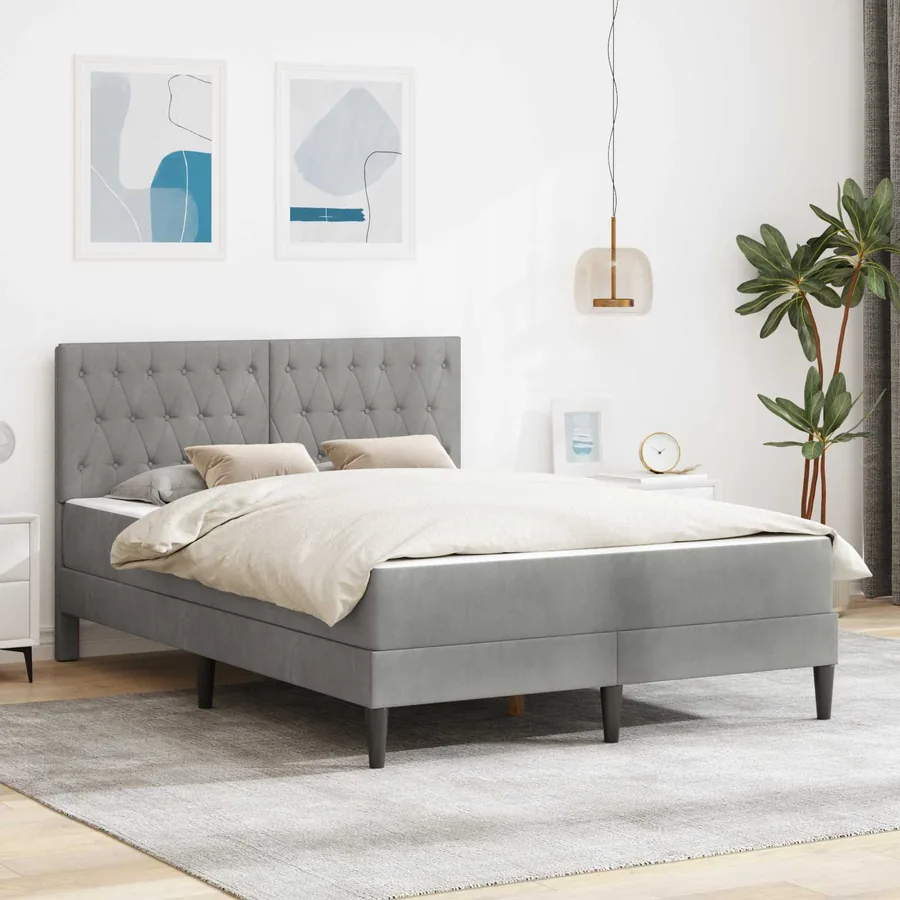 Cadre de lit avec matelas Gris clair 140 x 190 cm Velours