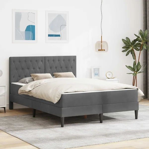 Cadre de lit avec matelas Gris foncé 140 x 200 cm Velours
