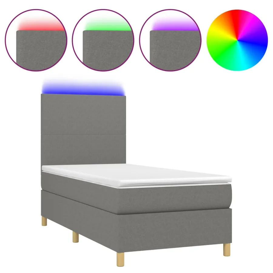 Sommier à lattes de lit et matelas et LED Gris foncé 100x200 cm - 2