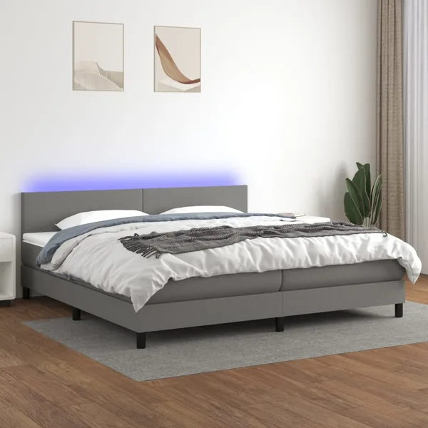 Sommier à lattes de lit et matelas et LED Gris foncé 200x200 cm