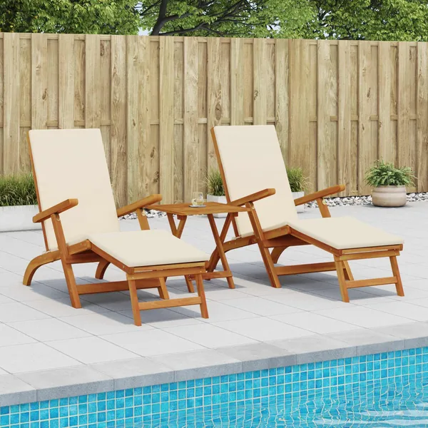 Chaise longue inclinable et pliable 3 pcs Crème blanc