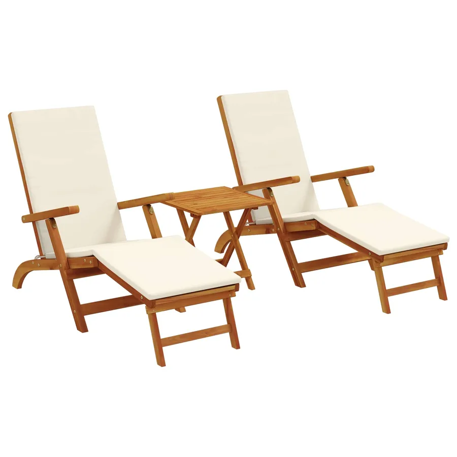 Chaise longue inclinable et pliable 3 pcs Crème blanc - 2