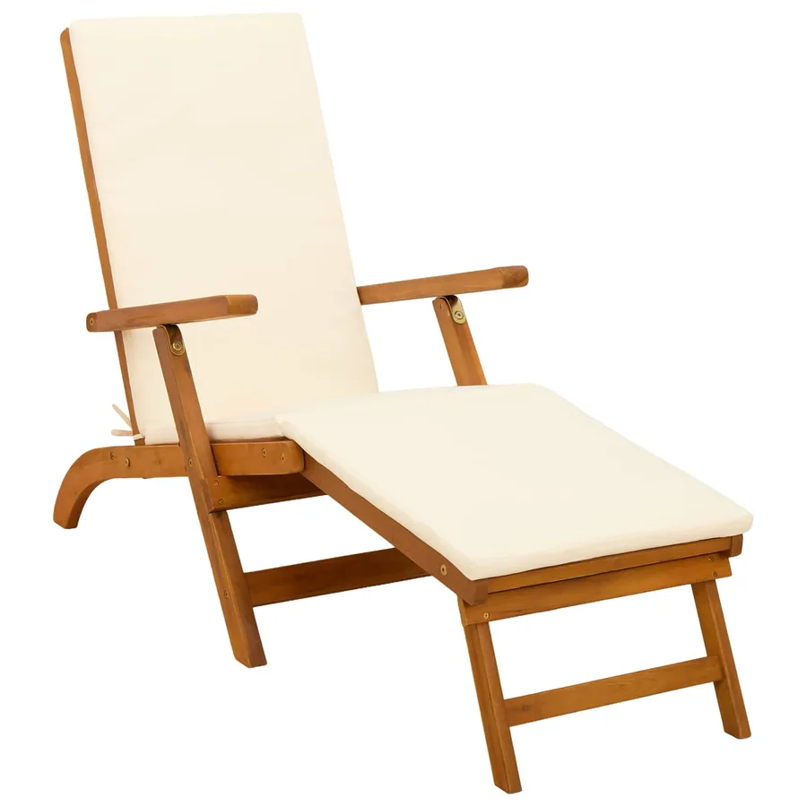 Chaise longue inclinable et pliable 3 pcs Crème blanc - 5