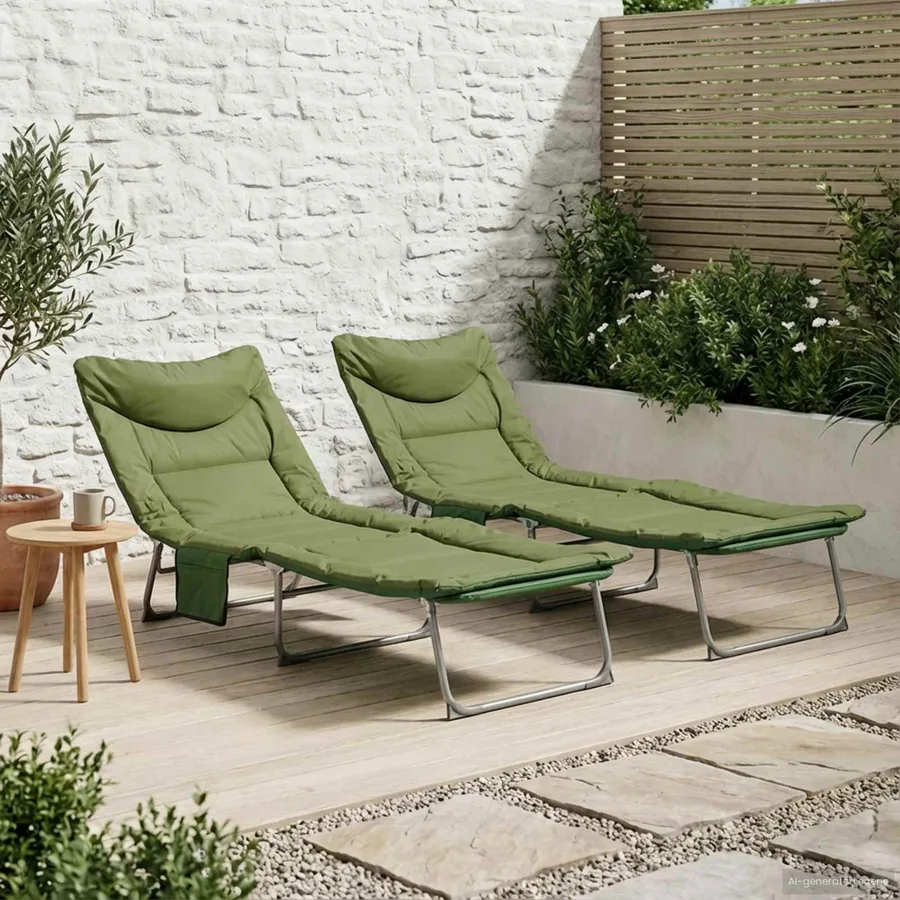 Transat pliant avec coussin Vert foncé - 13
