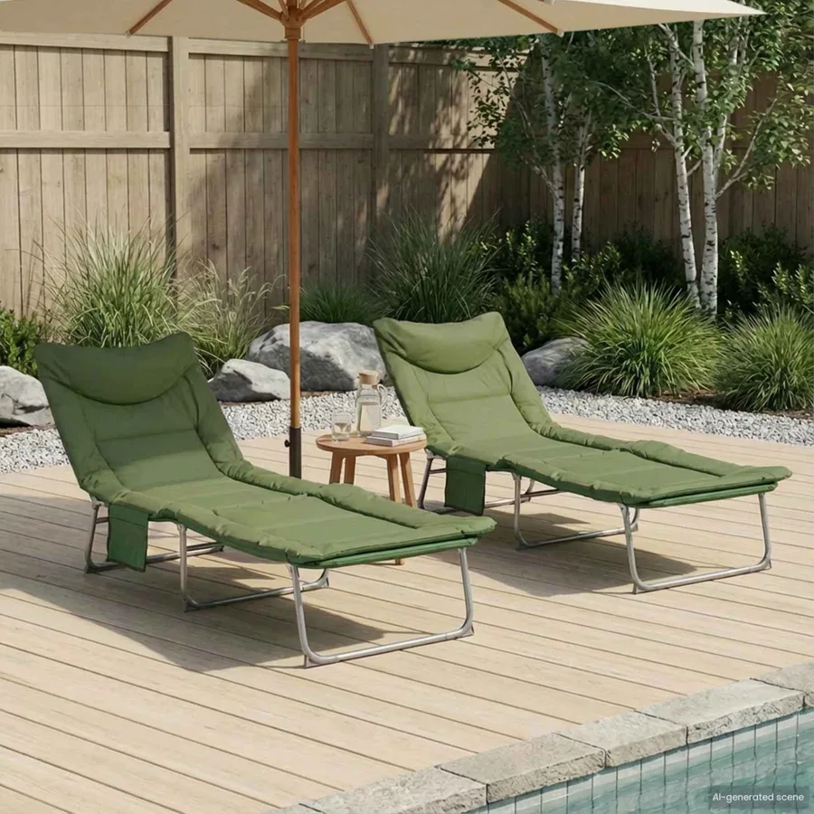 Transat pliant avec coussin Vert foncé - 15