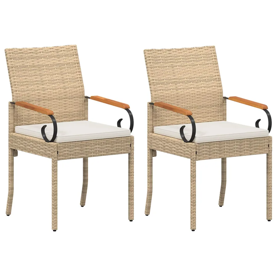 Chaises de jardin avec coussin 2 pcs Beige et blanc crème - 2