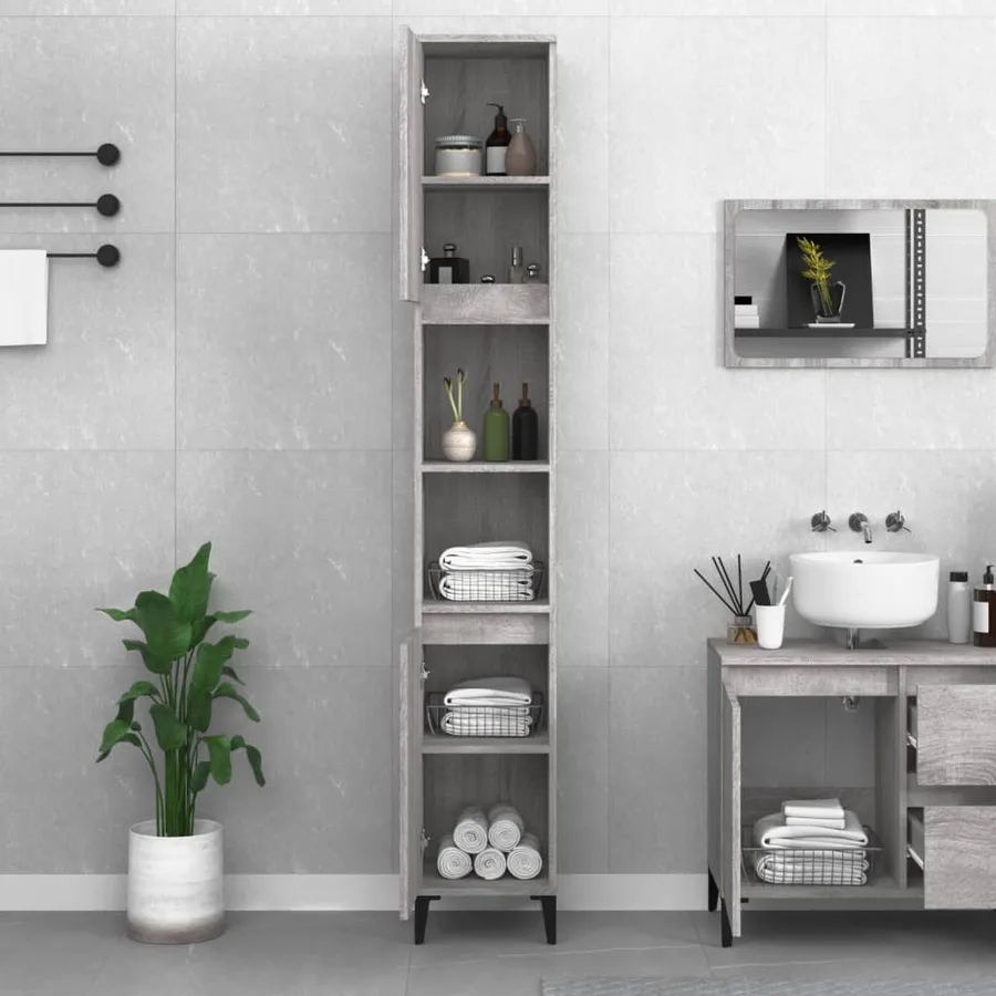 Armoire de bain sonoma gris 30x30x190 cm bois d'ingénierie - 3