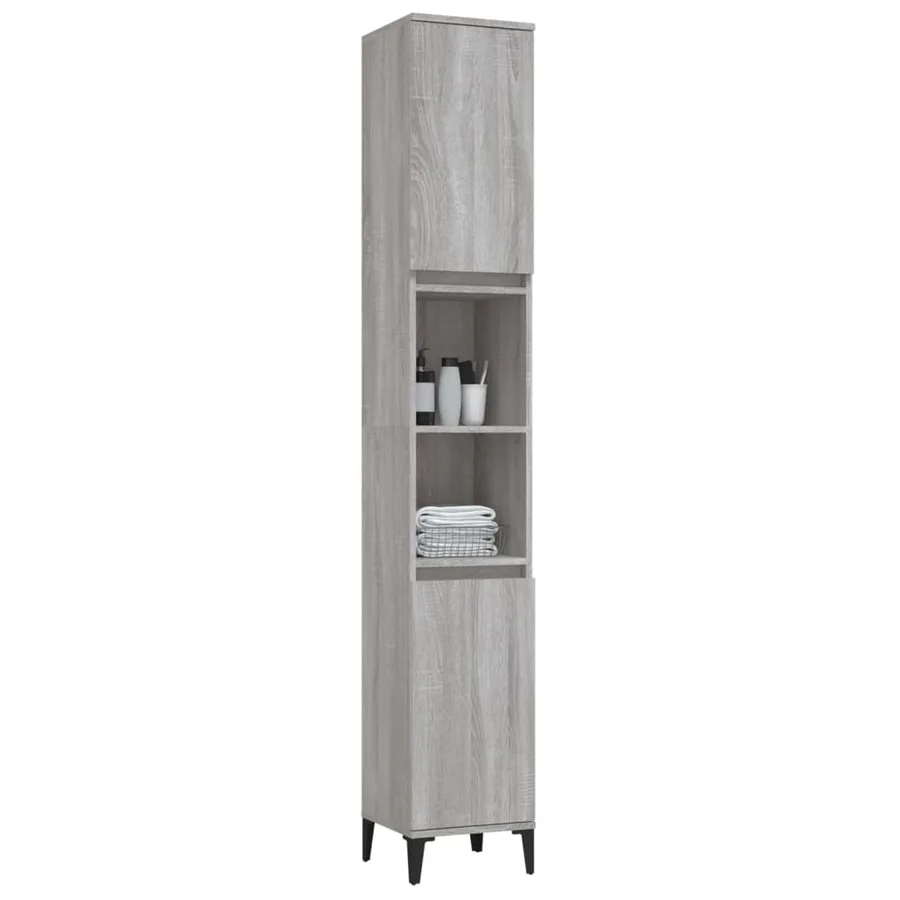 Armoire de bain sonoma gris 30x30x190 cm bois d'ingénierie - 5