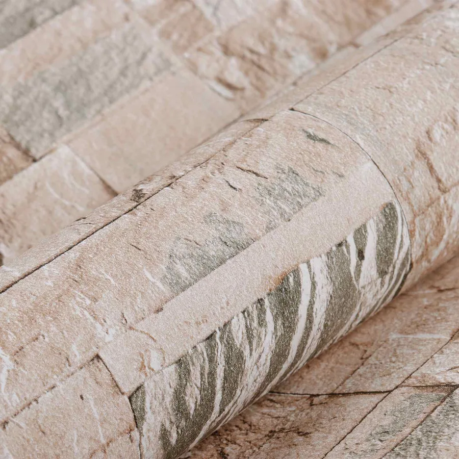Papier peint en pierre 3D Beige 10 x 0,53 m Tissu non tissé - 5
