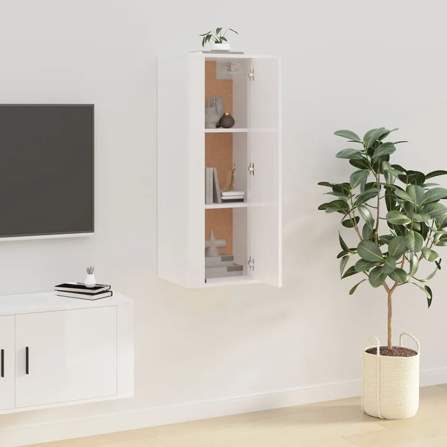 Meuble TV mural Blanc brillant 40x34,5x100 cm - 3