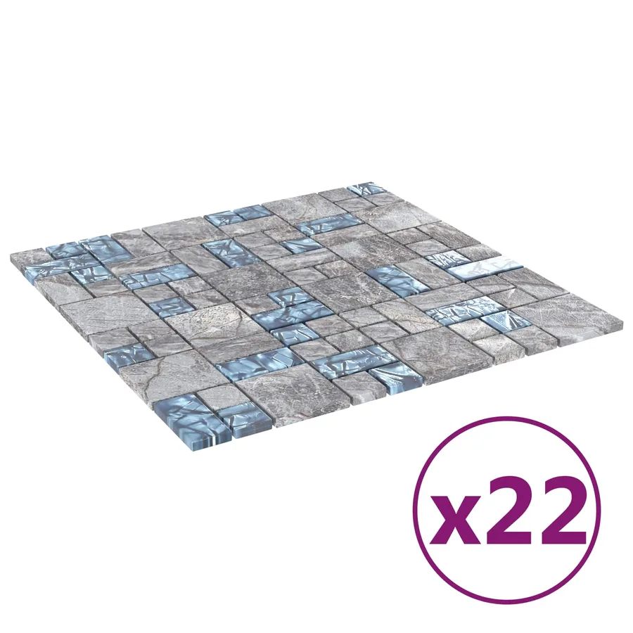 Carrelage en mosaïque 22 pcs Gris et bleu 50 x 50 cm Verre - 2