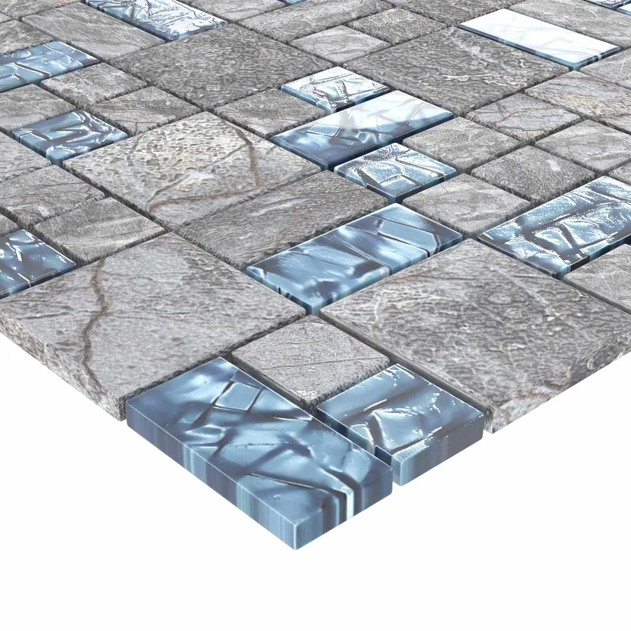 Carrelage en mosaïque 22 pcs Gris et bleu 50 x 50 cm Verre - 4