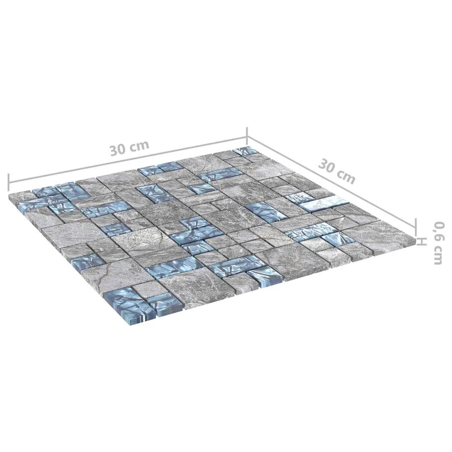 Carrelage en mosaïque 22 pcs Gris et bleu 50 x 50 cm Verre - 5
