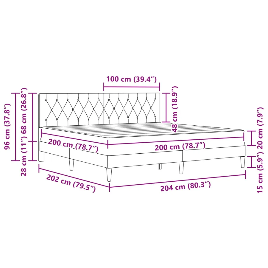 Cadre de lit avec matelas Vert foncé 200 x 200 cm Velours - 11