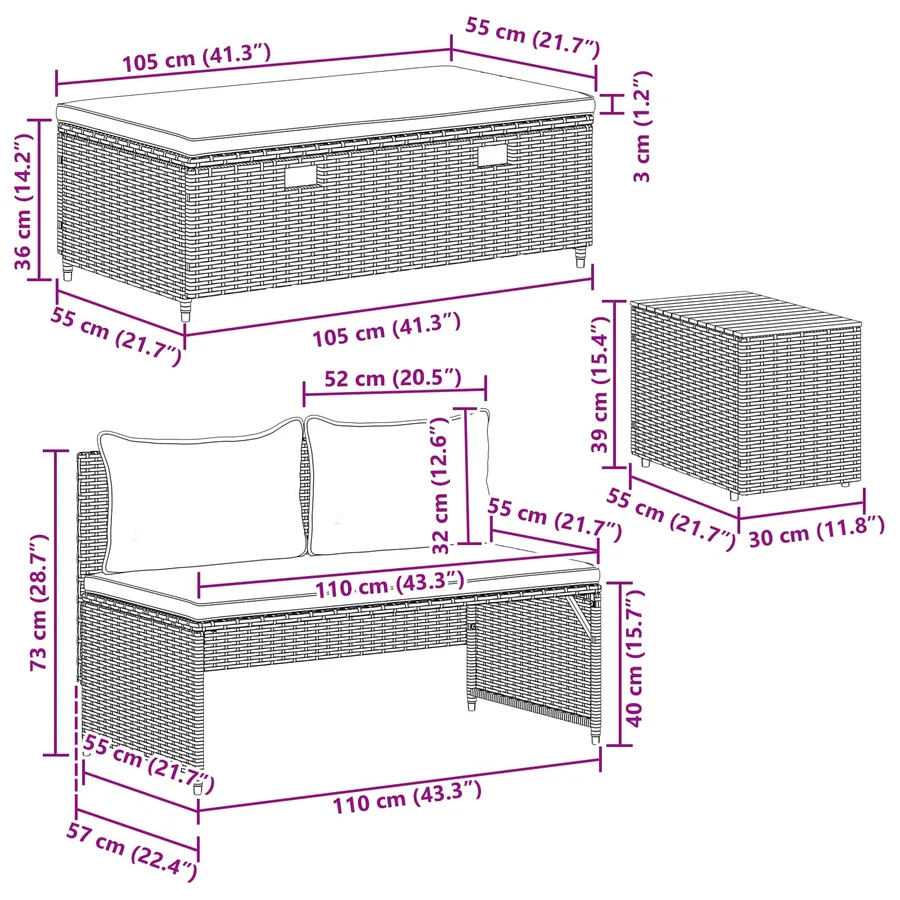 Ensemble de canapés d'extérieur 4 -Seater 4 pcs 55 x 30 x 39 cm - 16